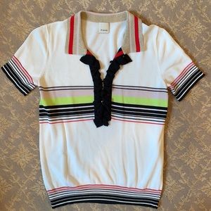 Pinko of Italy Ruffled Stripe Knit Polo